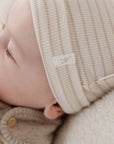 Baby hat, cream striped, 3-6 months