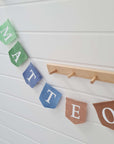 Felt bunting with name, green/blue/brown