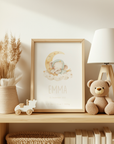 Birth poster / Nursery poster: Sleeping animals / Handwriting