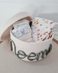 Basket with lid and personalized lettering