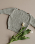 Organic knitted sweater light sage green, 0-6 months