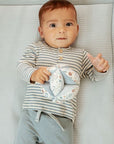 Long-sleeve baby bodysuit "blue striped", size 68 (3-6 months), organic cotton