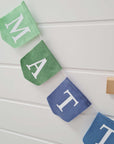 Felt bunting with name, green/blue/brown