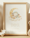 Birth poster / Nursery poster: Sleeping animals / Handwriting