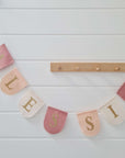 Felt pennant garland with name, old rose/peach/cream