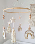 Mobile "Golden" with three rainbows, stars, and tassels