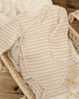 Long-sleeved baby bodysuit "cream striped", size 68 (3-6 months), organic cotton