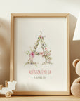 Affiche de naissance / Poster pour chambre d'enfant : Monogramme floral