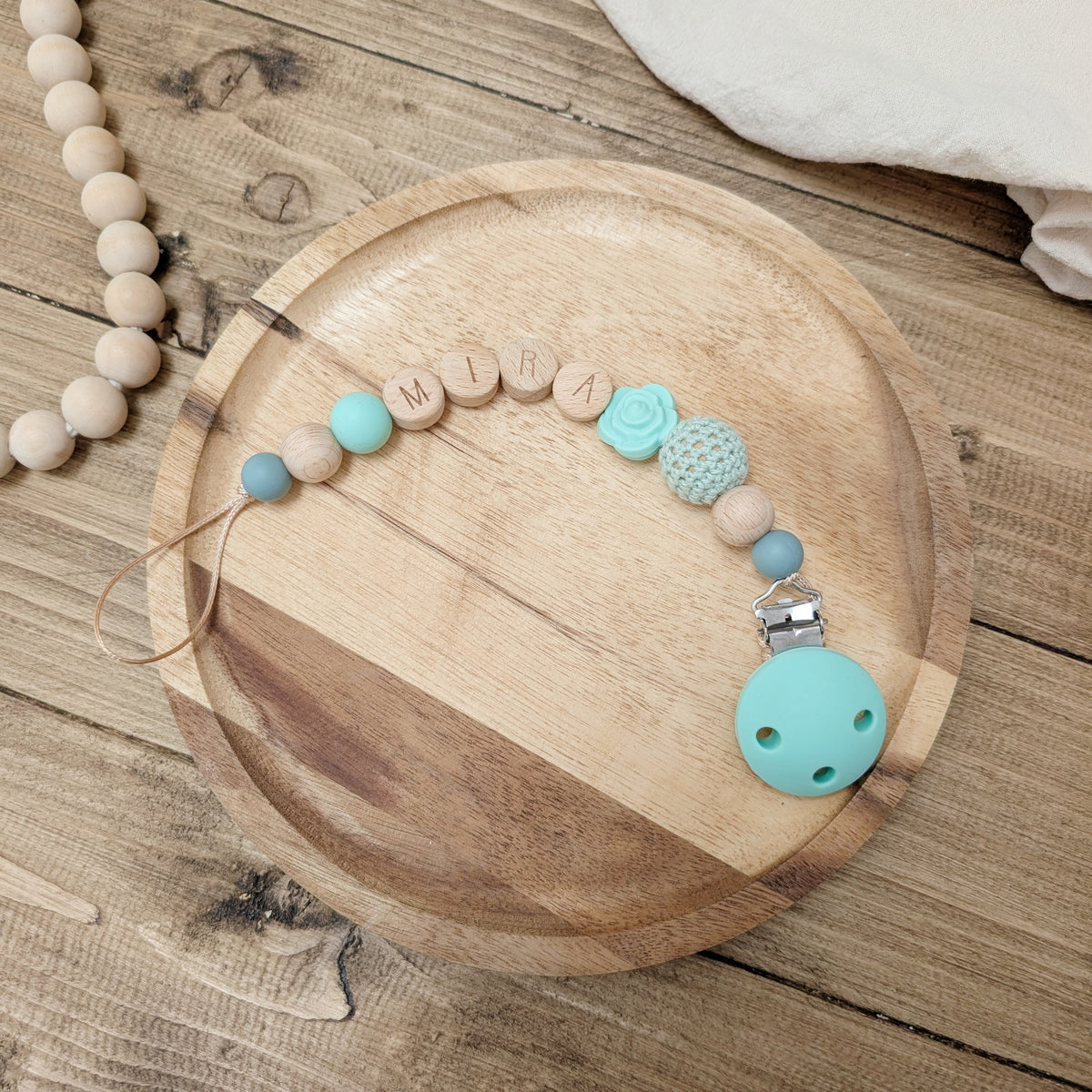 Pacifier chain "mint green flower"