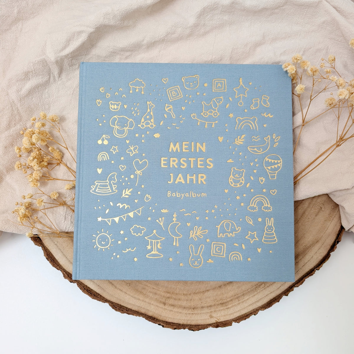 Baby Diary "My First Year," Blue with Gold Embossing