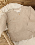Knitted wrap cardigan in soft beige, size 68 (3-6 months), organic cotton