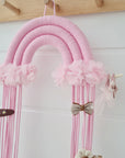 Support de barrettes « Arc-en-ciel rose avec des fleurs »