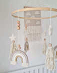 Mobile "Golden" with three rainbows, stars, and tassels