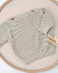 Organic knitted sweater light sage green, 0-6 months