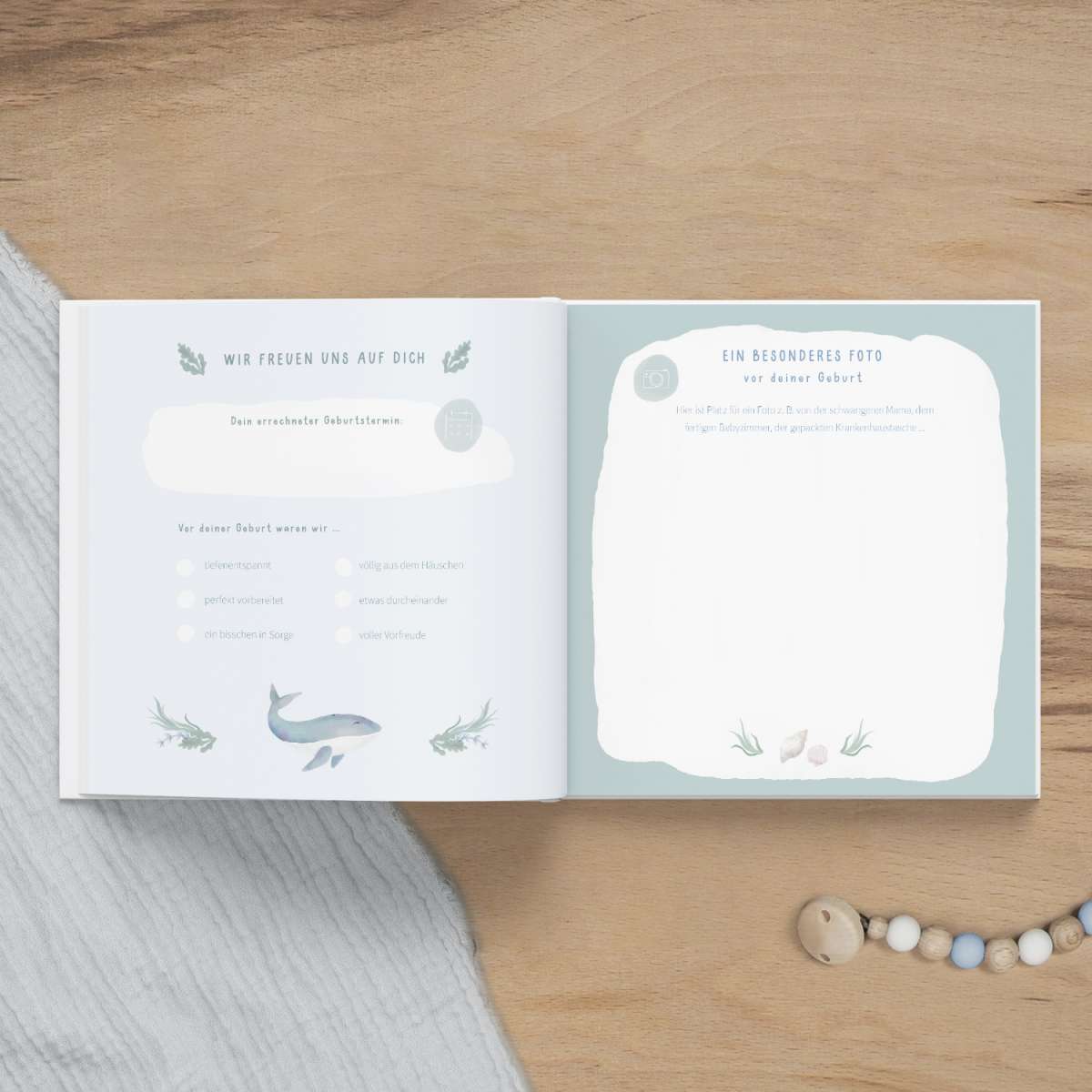 Baby Diary "Your First Year", blue version with sea creatures