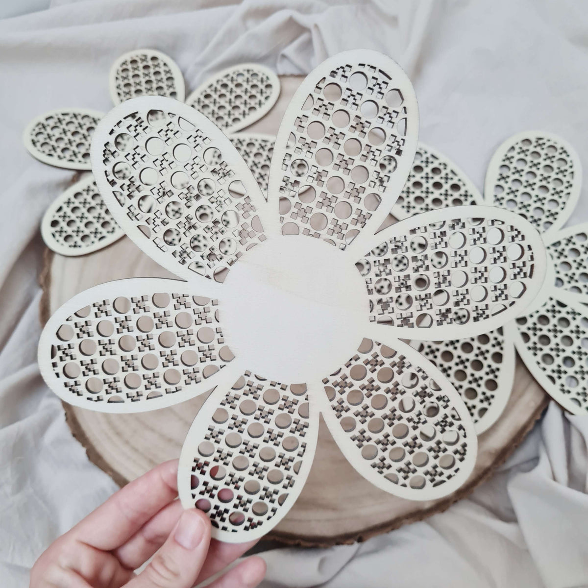 Wooden Flowers Wall Decor, Set of 3