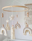 Mobile "Golden" with three rainbows, stars, and tassels