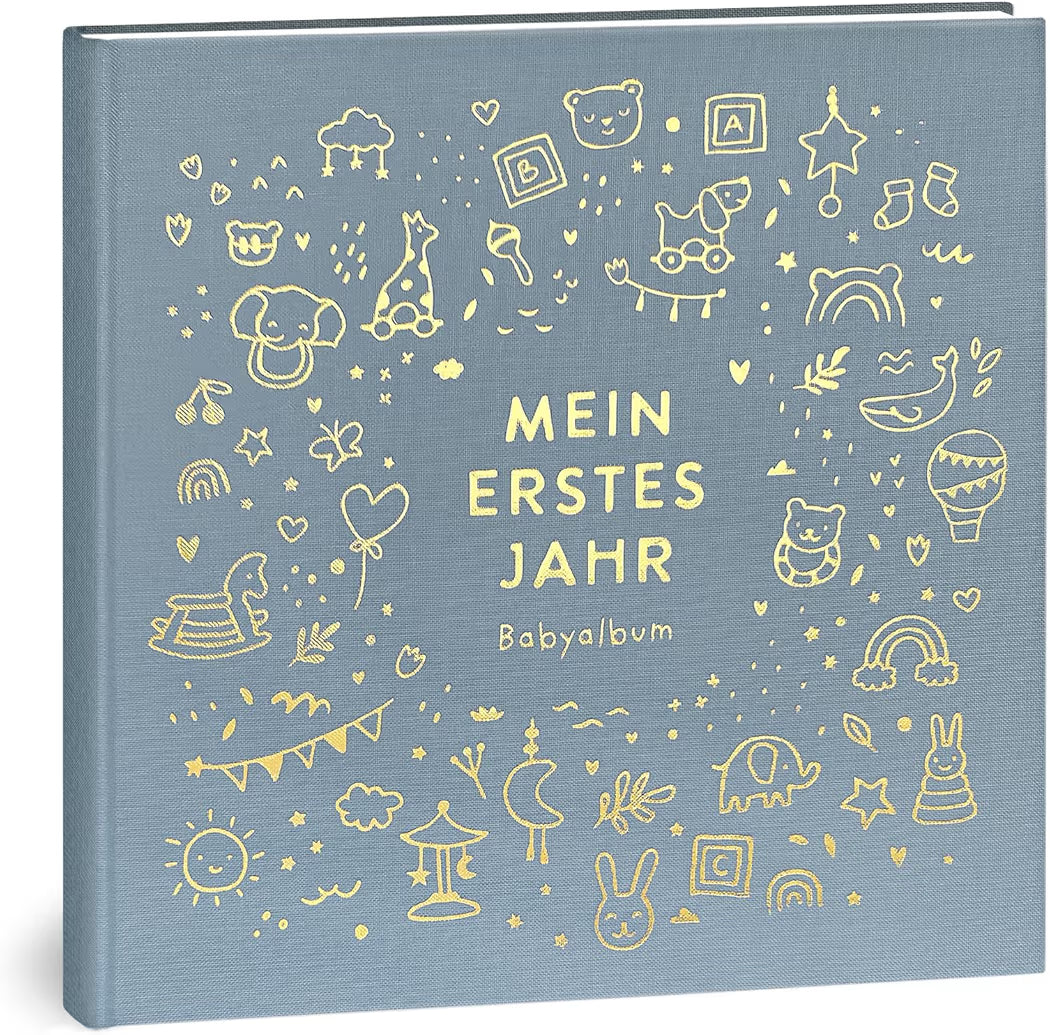 Baby Diary "My First Year," Blue with Gold Embossing