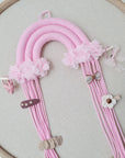 Support de barrettes « Arc-en-ciel rose avec des fleurs »
