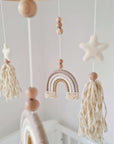 Mobile "Golden" with three rainbows, stars, and tassels