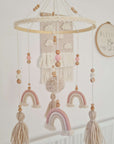 Mobile "Boho Rose" with three rainbows and tassels