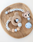 Pacifier chain "crocheted bear", light blue version