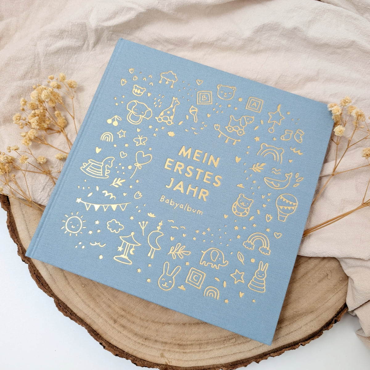 Baby Diary "My First Year," Blue with Gold Embossing