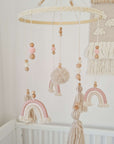 Mobile "Boho Rose" with three rainbows and tassels