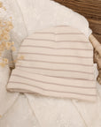 Baby hat, cream striped, 3-6 months
