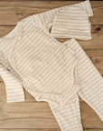 Long-sleeved baby bodysuit "cream striped", size 68 (3-6 months), organic cotton