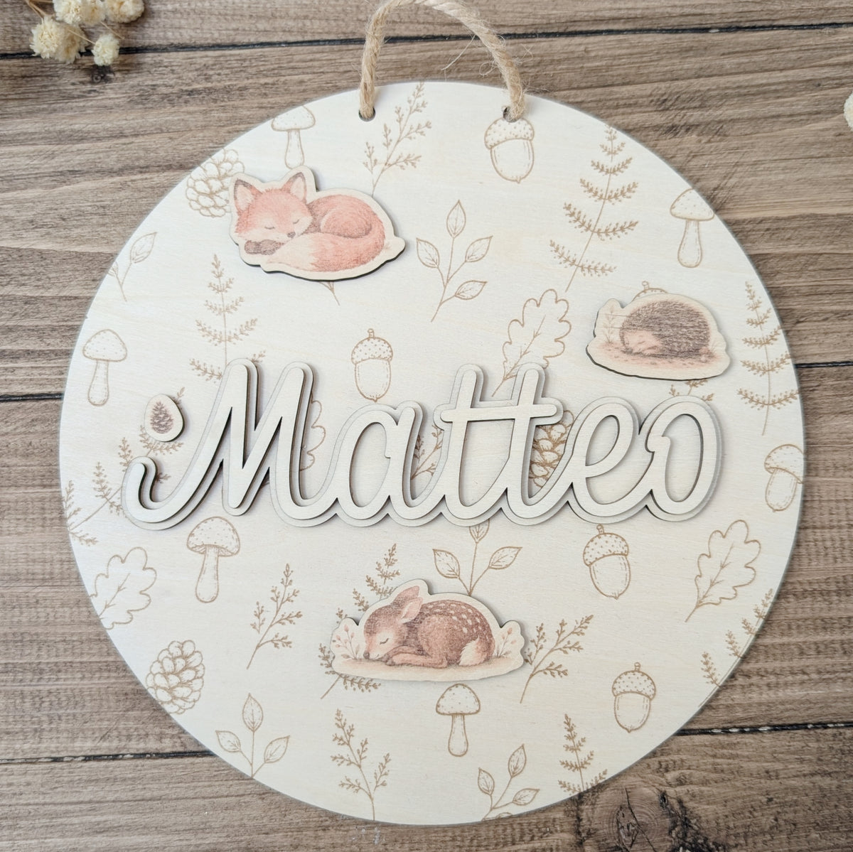 Desired colors: Wooden sign with rainbow and plotted name