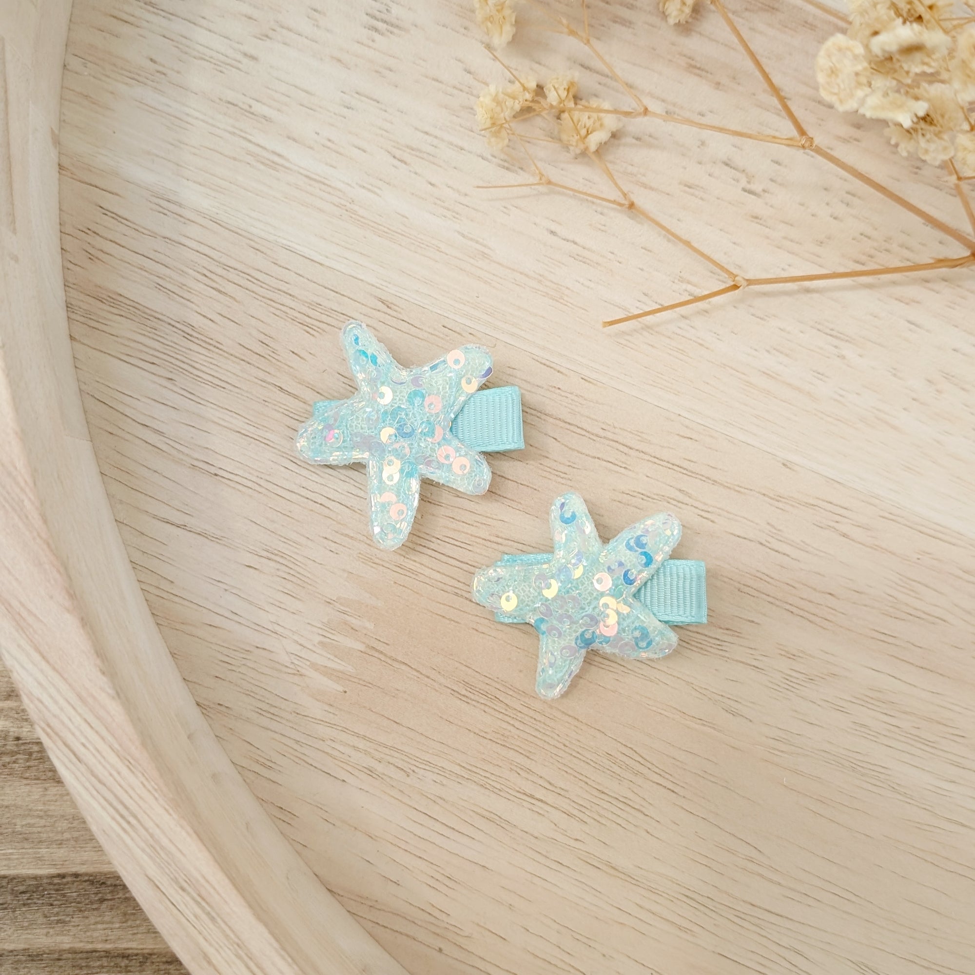 Haarspangen "blaue Seesterne", Set aus 2 Stück