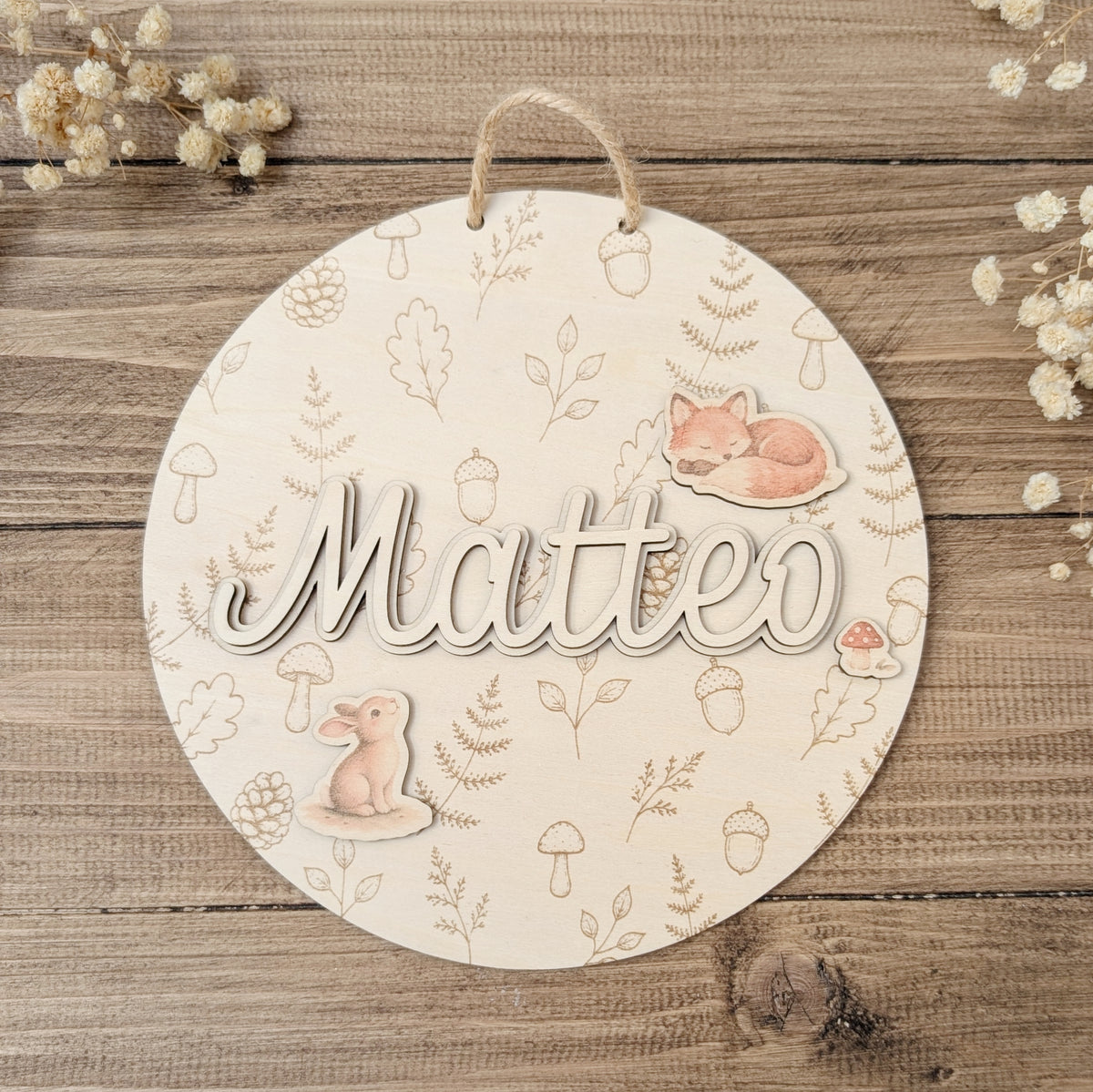 Desired colors: Wooden sign with rainbow and plotted name