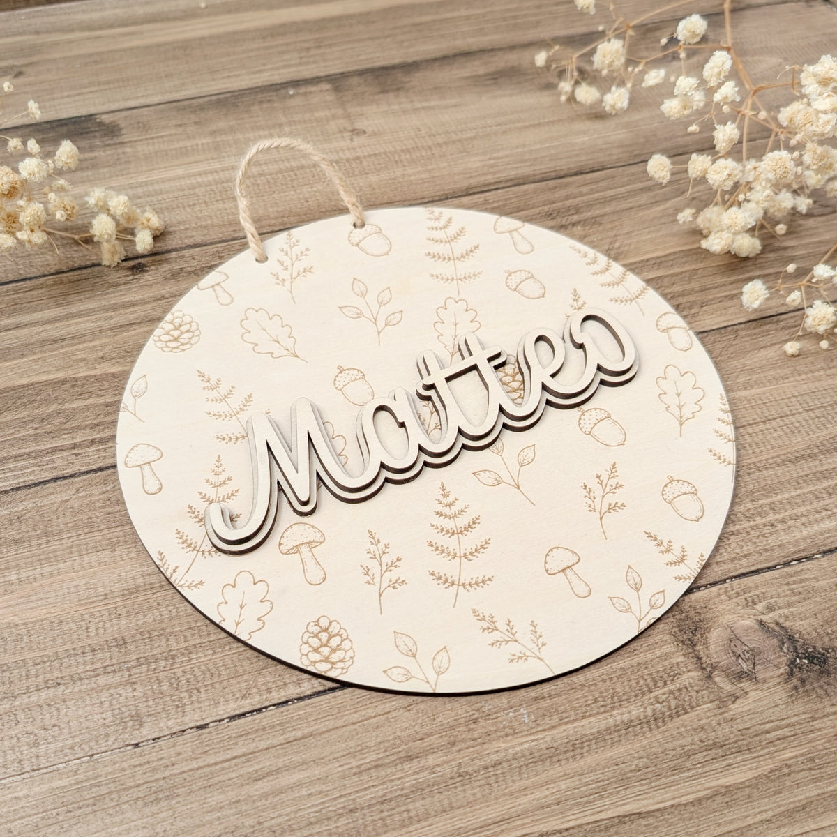 Desired colors: Wooden sign with rainbow and plotted name