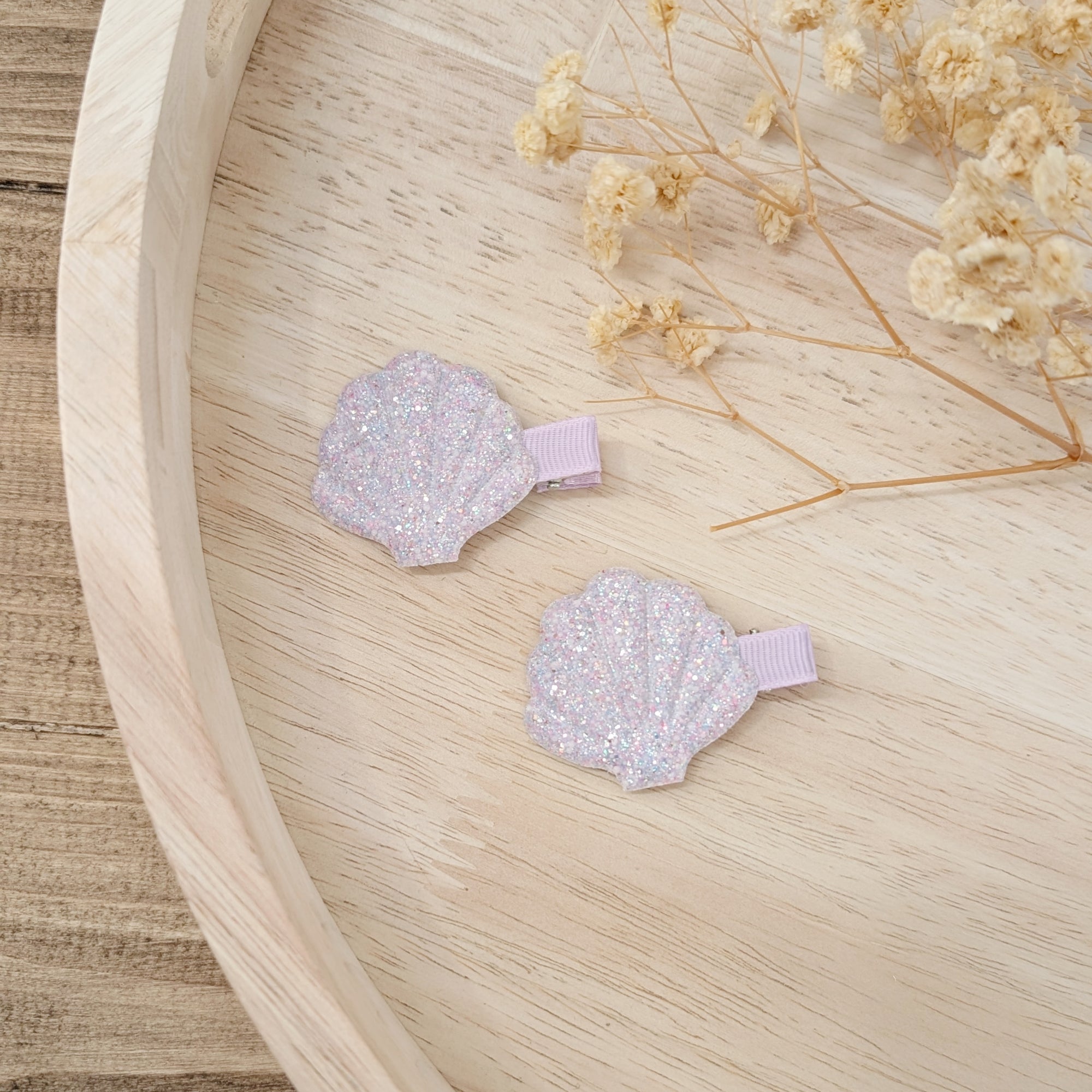 Haarspangen "Lila Muscheln", Set aus 2 Stück