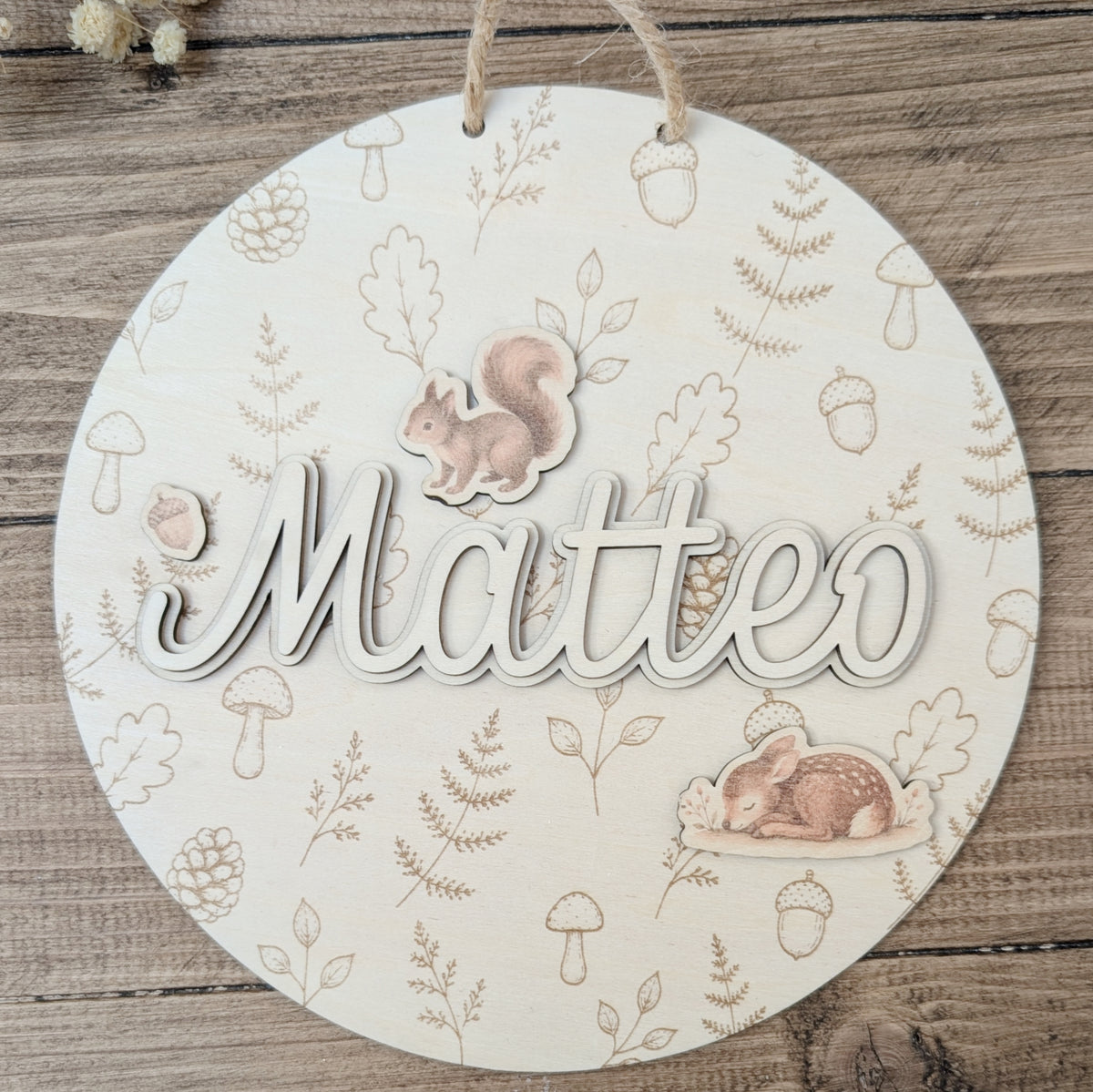 Desired colors: Wooden sign with rainbow and plotted name