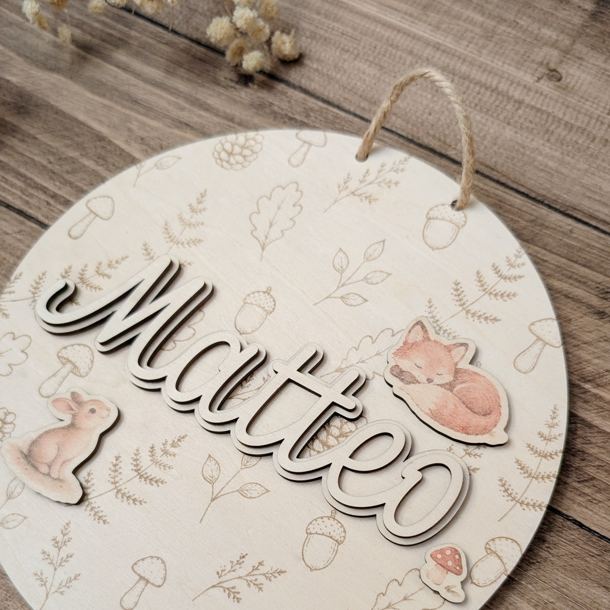 Desired colors: Wooden sign with rainbow and plotted name