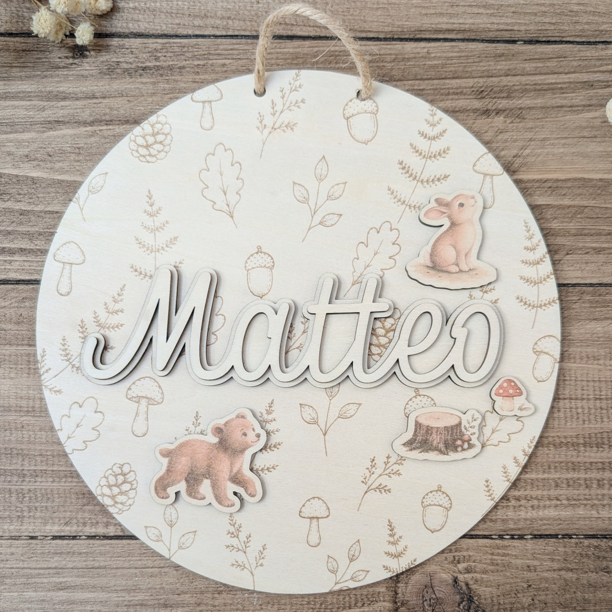 Desired colors: Wooden sign with rainbow and plotted name