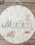 Desired colors: Wooden sign with rainbow and plotted name